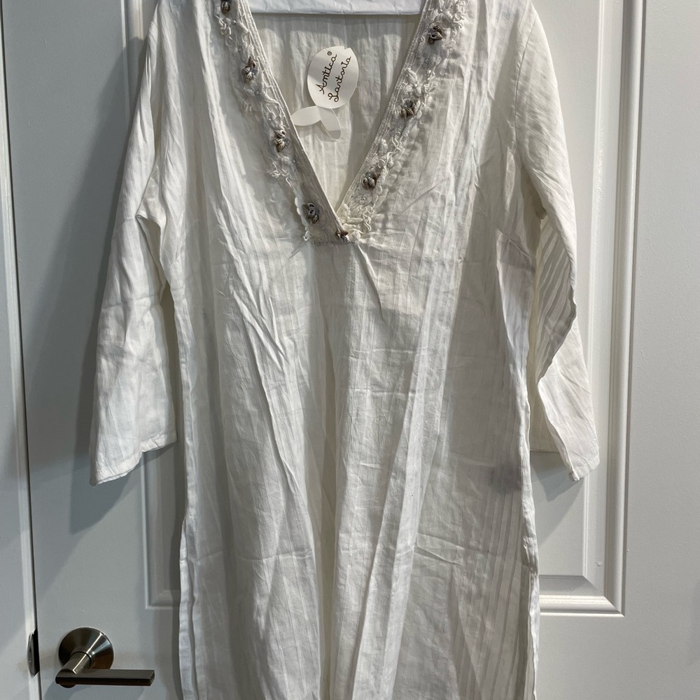 White Embroidered V-Neck Tunic